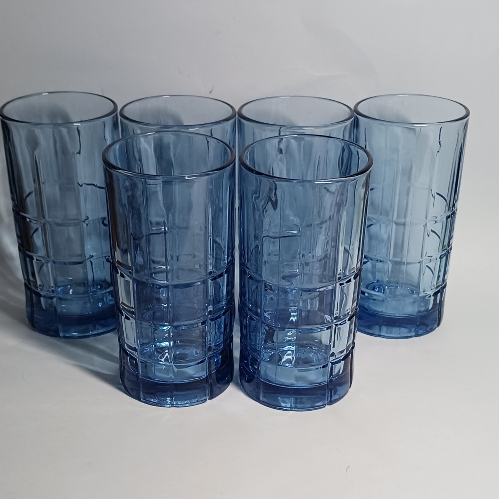 (6) Anchor Hocking Tartan Blueberry Juice Glasses 6 1/8"